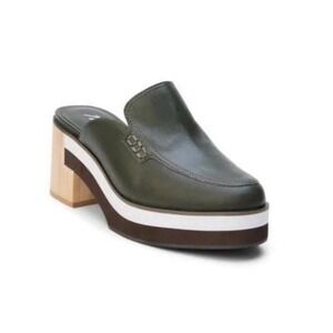Matisse Kristy Green Leather‎ Platform Mules Block Heels Slip On Women's Size 9M